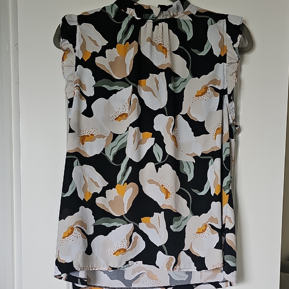 Ann Taylor Ruffled Floral Sleeveless Top , Ruffled Cowl Neckline